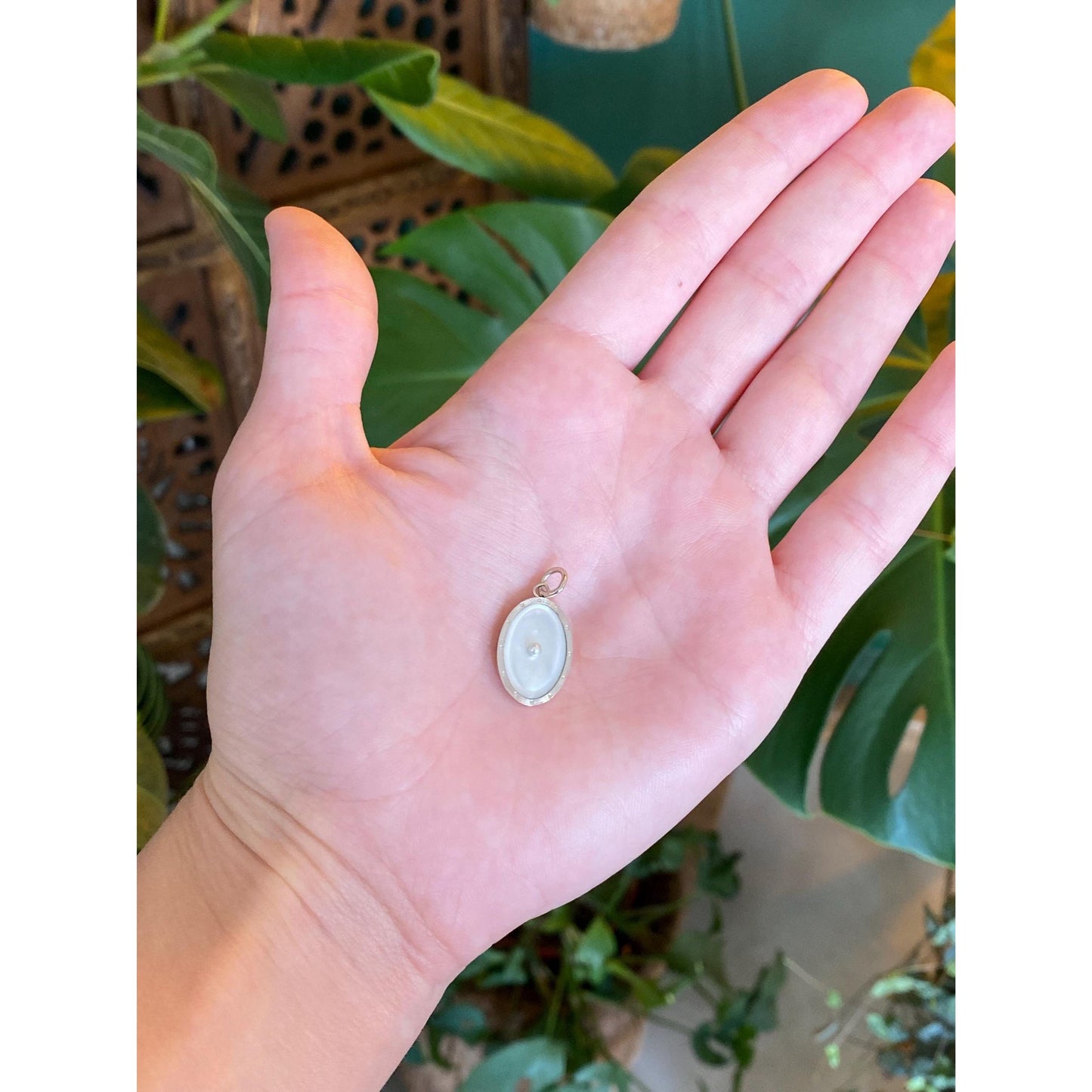 Vintage 14k White & Yellow Gold Seed Pearl MOP Oval Cufflink Conversion Charm