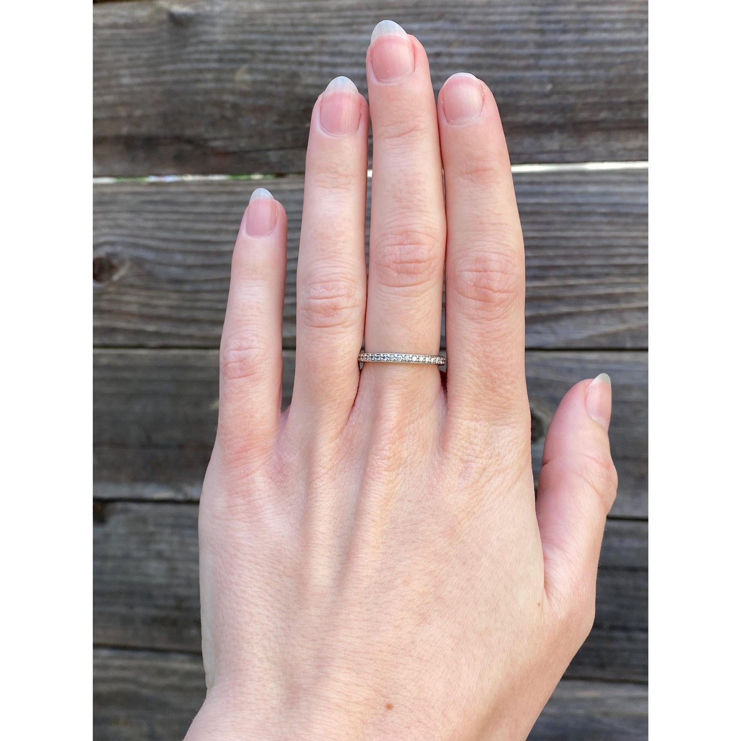 Vintage Solid 14k White Gold Diamond Ring Band - Size 6