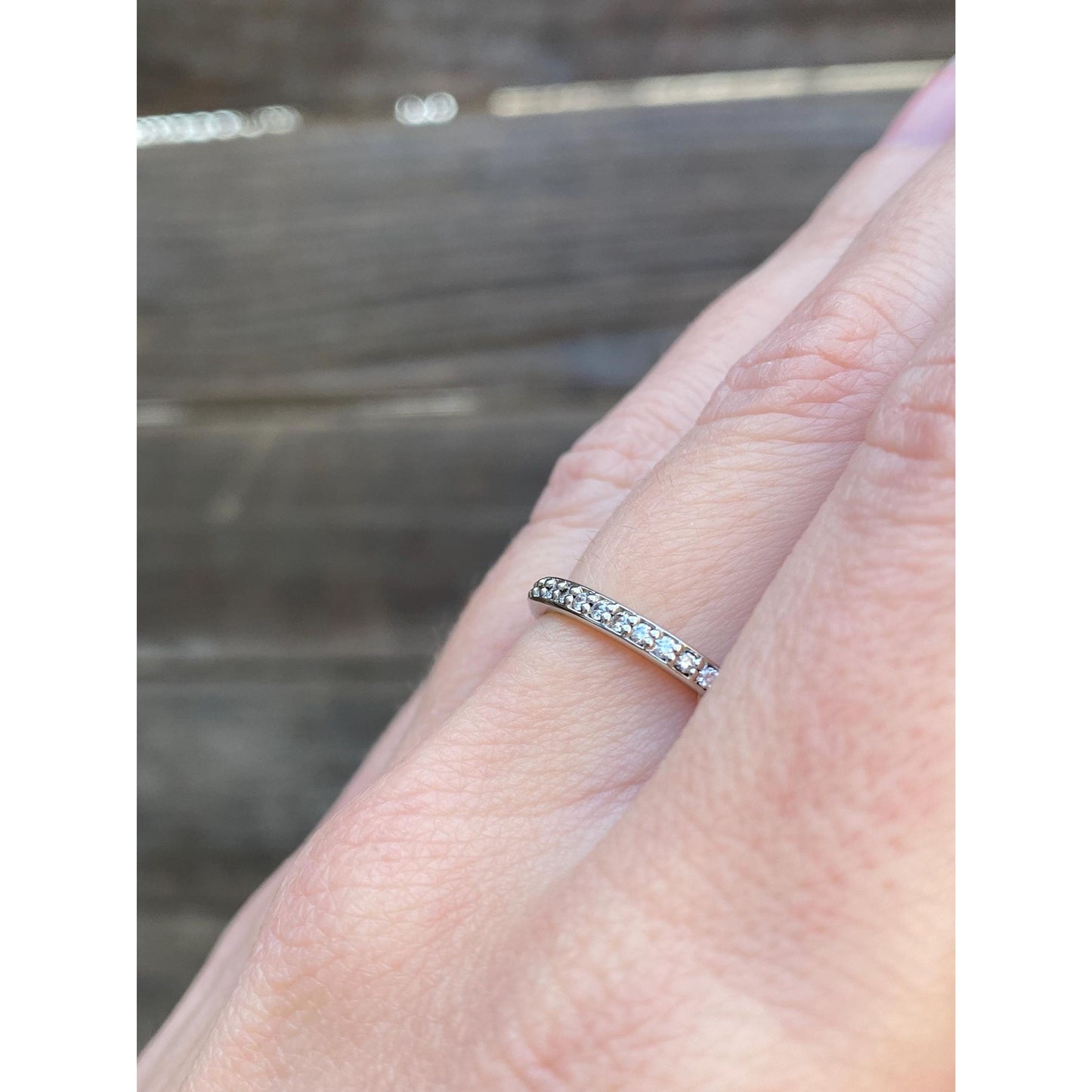 Vintage Solid 14k White Gold Diamond Ring Band - Size 6