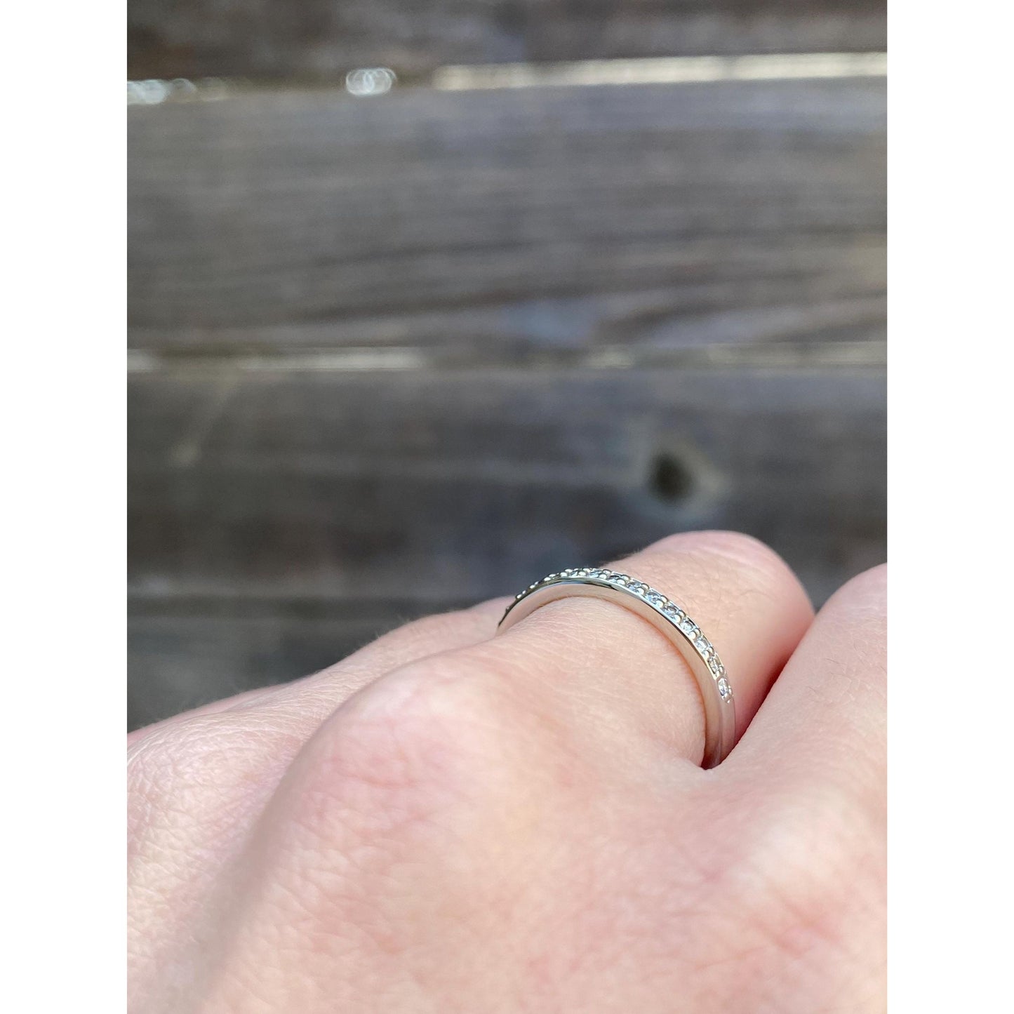 Vintage Solid 14k White Gold Diamond Ring Band - Size 6