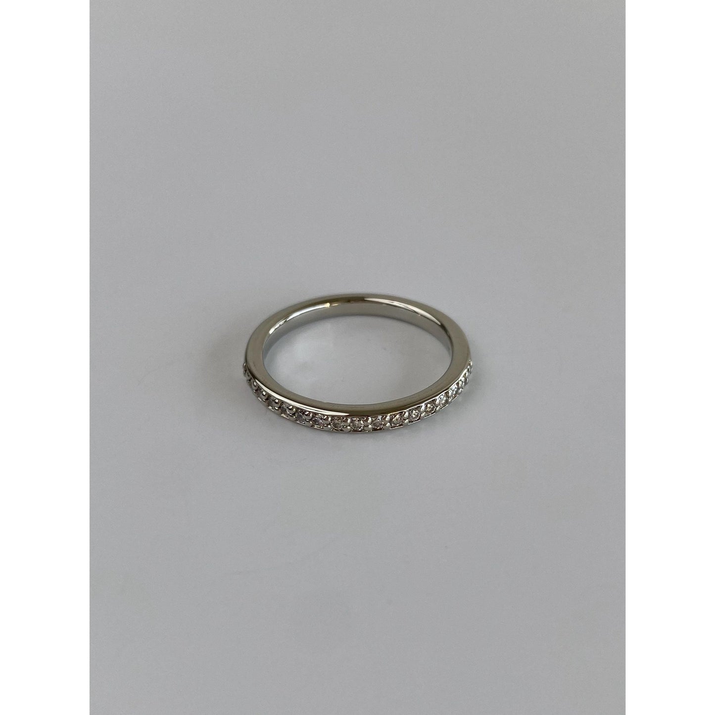 Vintage Solid 14k White Gold Diamond Ring Band - Size 6