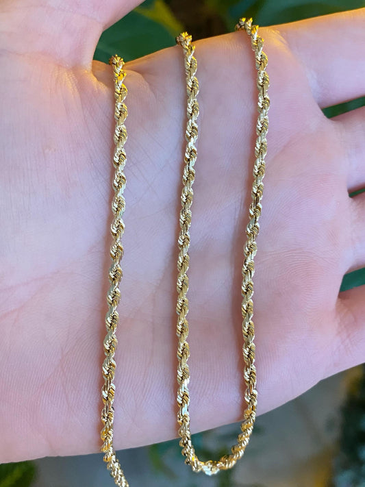 Vintage Solid 14k Yellow Gold Diamond Cut Rope Chain Necklace - 20.25 inches