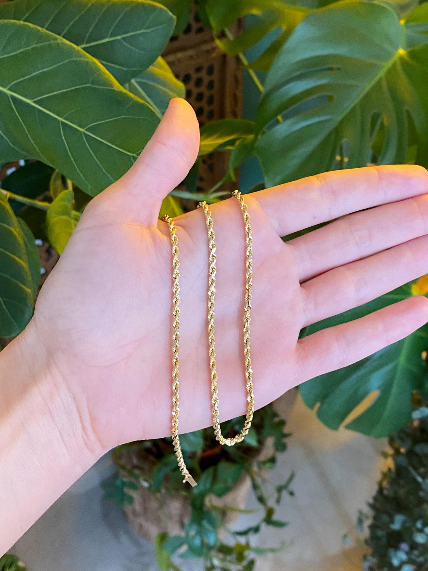 Vintage Solid 14k Yellow Gold Diamond Cut Rope Chain Necklace - 20.25 inches