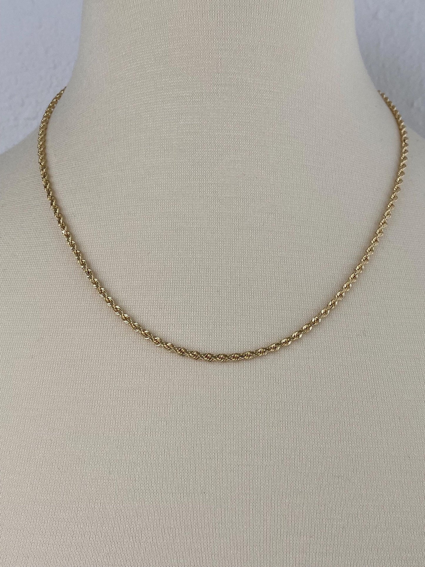 Vintage Solid 14k Yellow Gold Diamond Cut Rope Chain Necklace - 20.25 inches