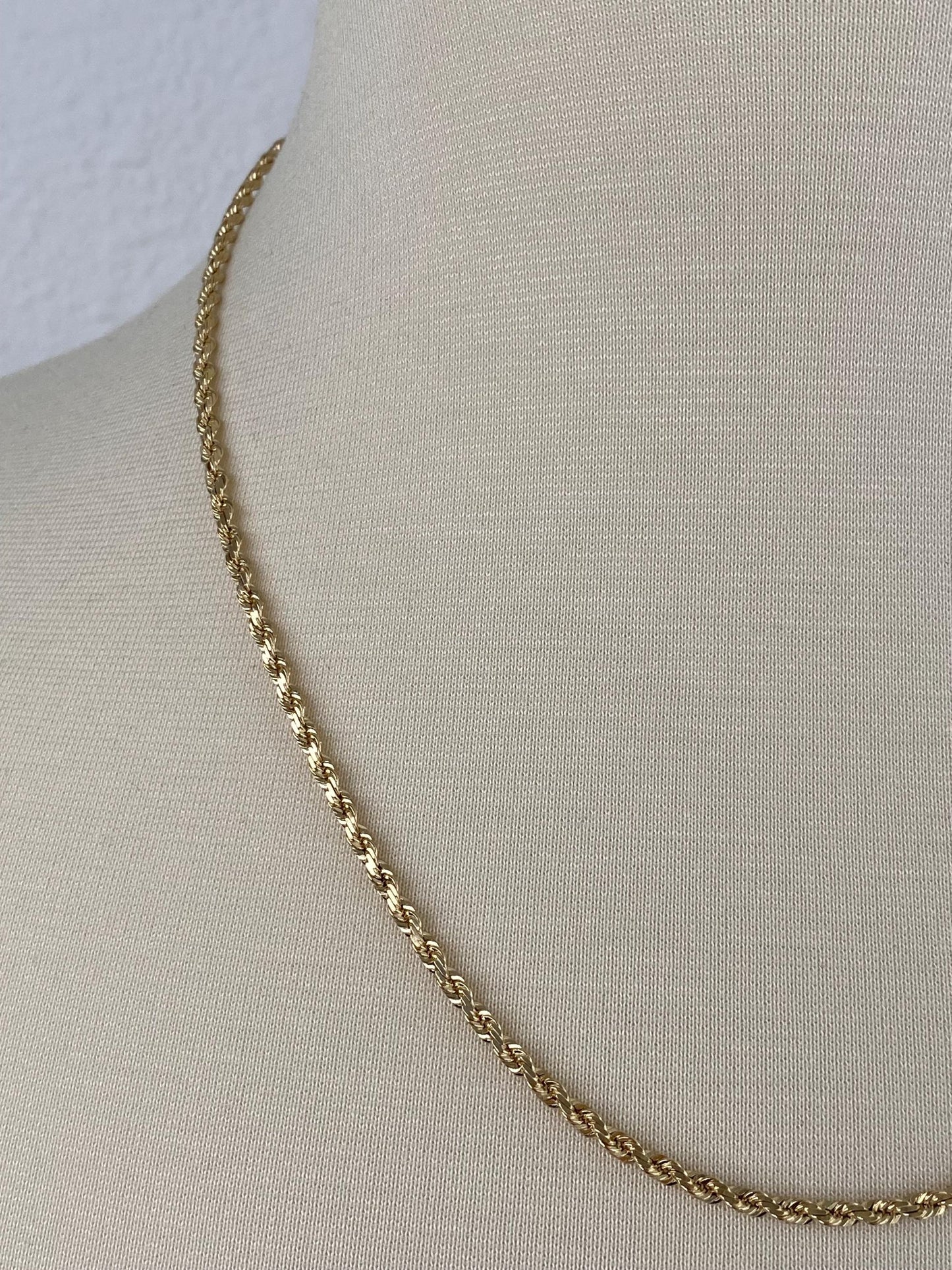 Vintage Solid 14k Yellow Gold Diamond Cut Rope Chain Necklace - 20.25 inches