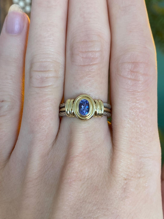 Vintage Solid 14k White & Yellow Gold Tanzanite Ring - Size 6.5