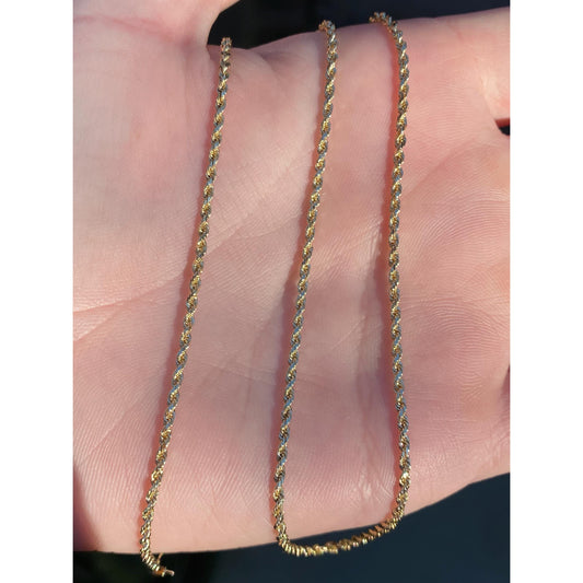 Vintage Solid 14k Yellow Gold Dainty Rope Chain Necklace - 16 inches