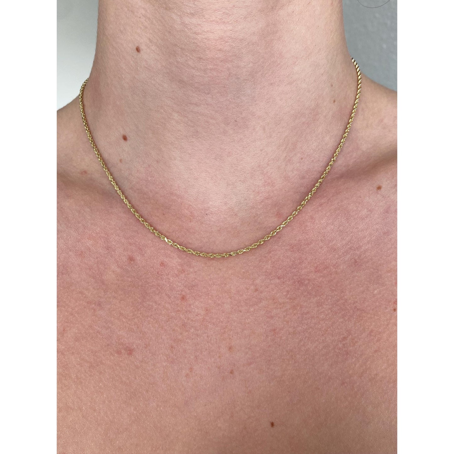 Vintage Solid 14k Yellow Gold Dainty Rope Chain Necklace - 16 inches