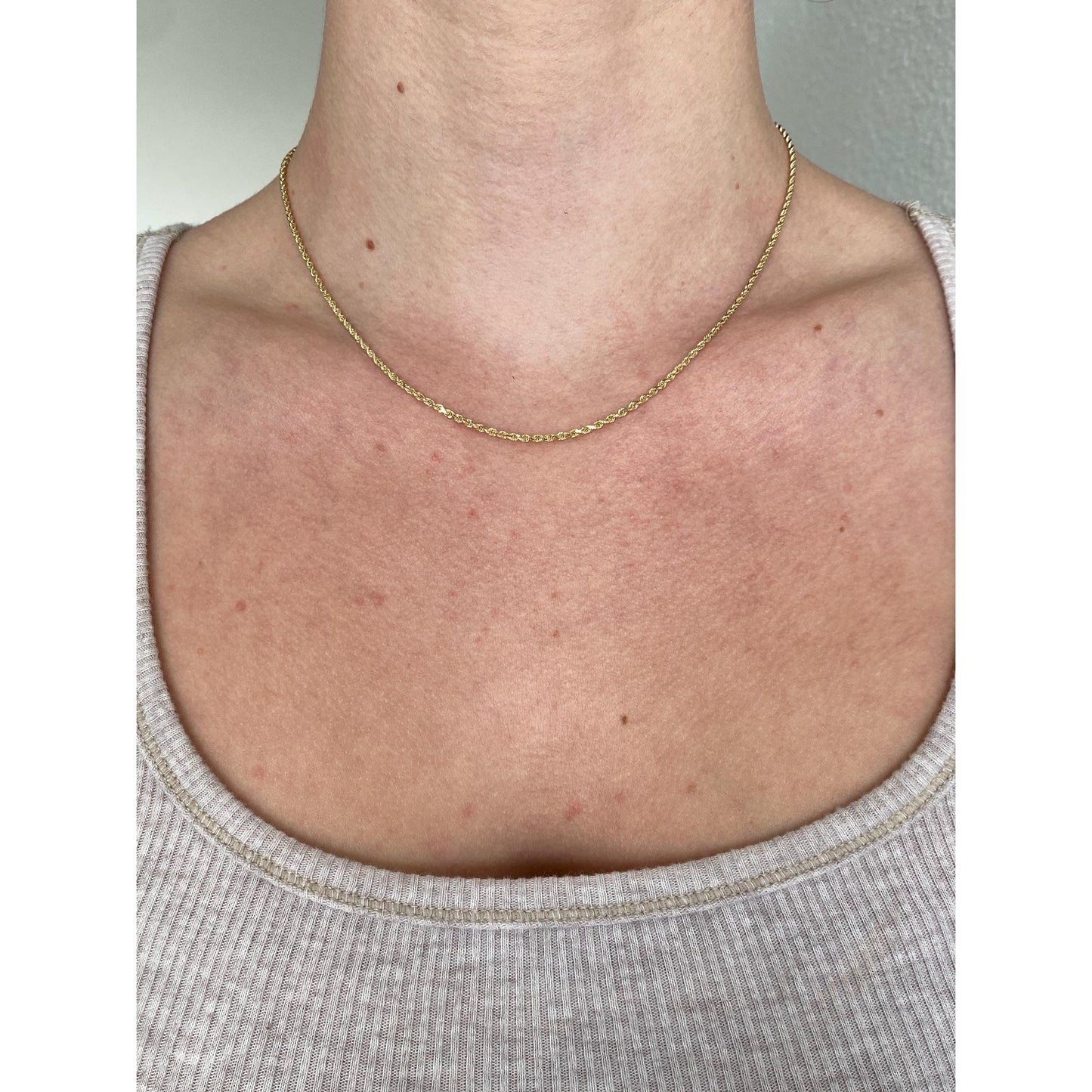 Vintage Solid 14k Yellow Gold Dainty Rope Chain Necklace - 16 inches