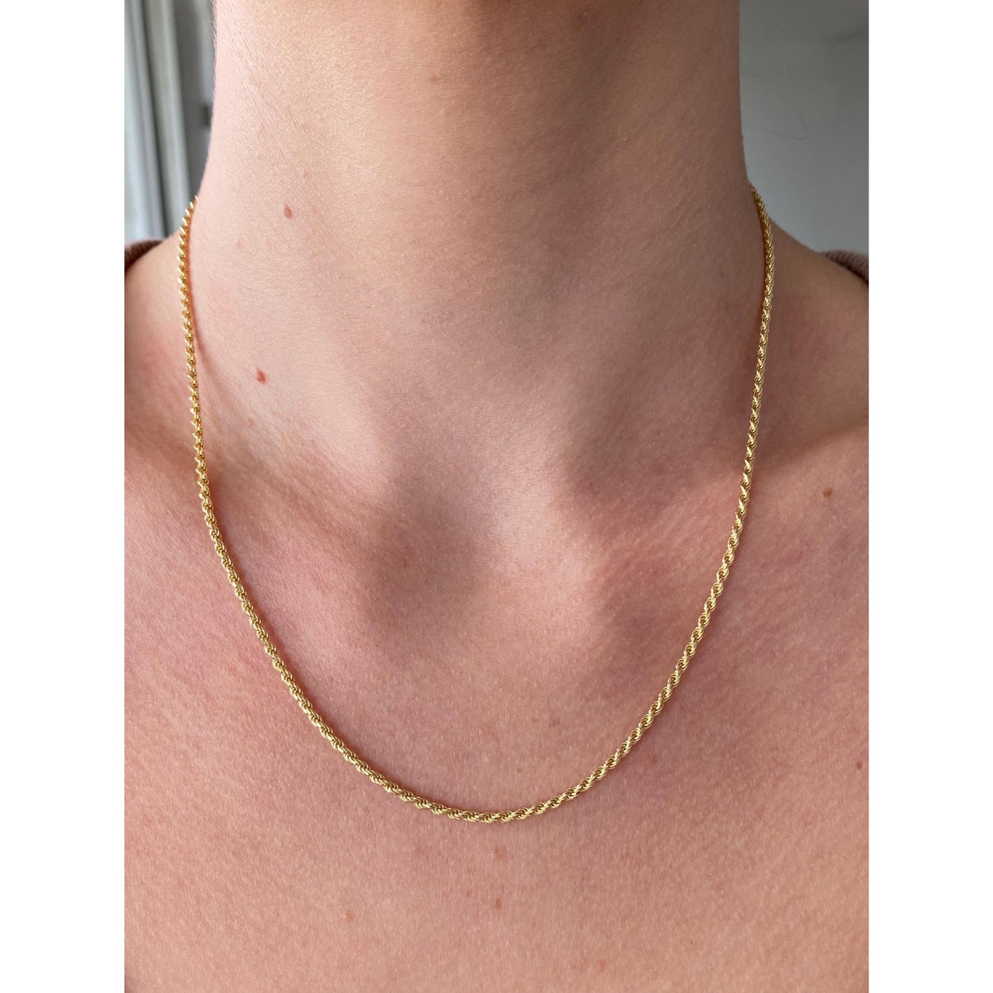 Vintage Solid 14k Yellow Gold Rope Chain Necklace - 18.25 inches