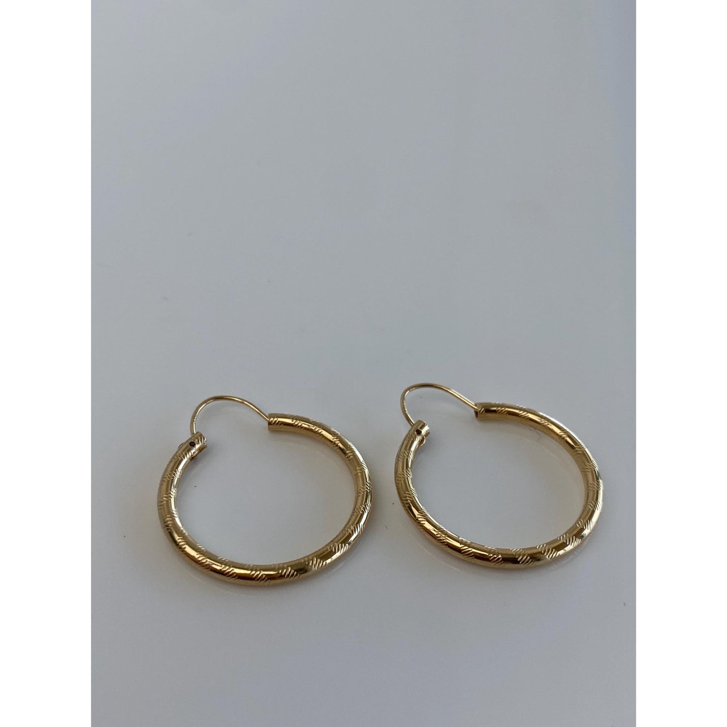 Vintage 14k Yellow Gold Designed Hoop Earrings