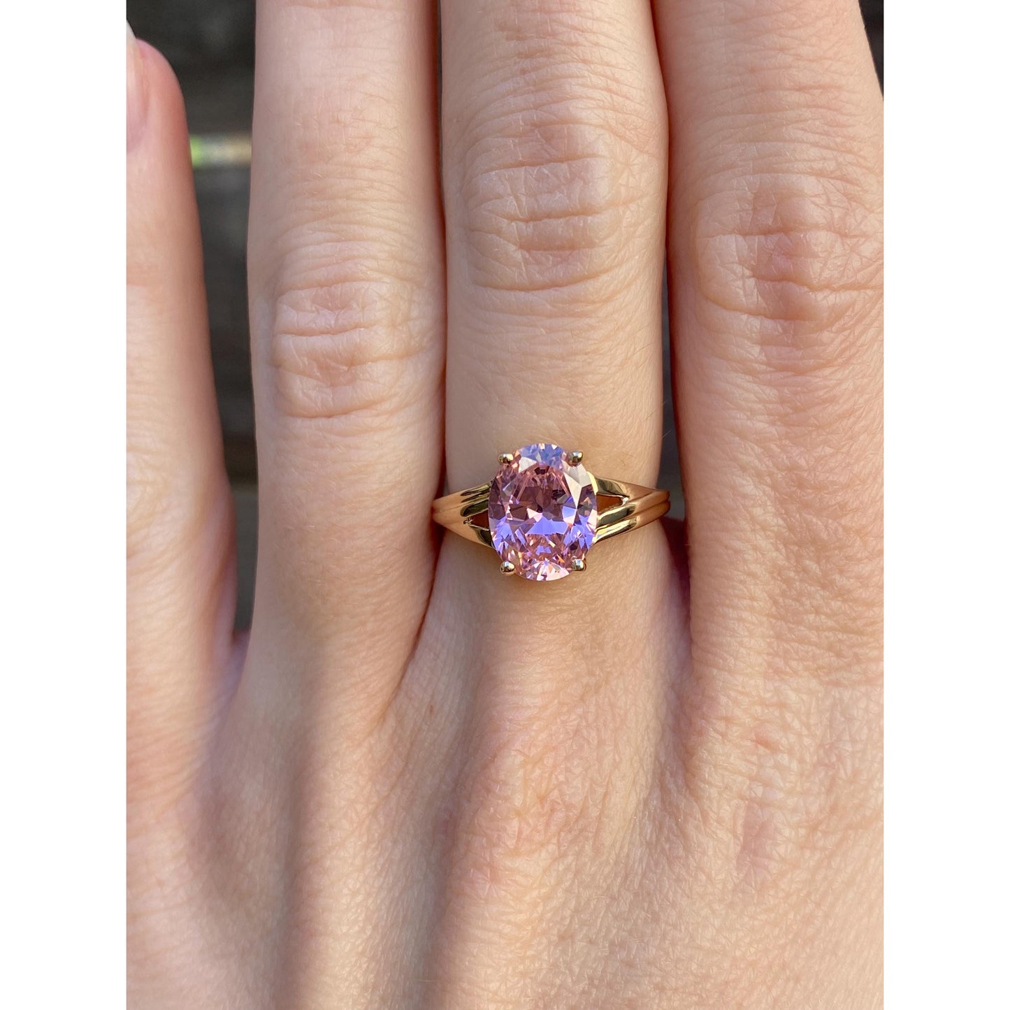 Vintage Solid 10k Yellow Gold Light Pink Cubic Zirconia Ring - Size 5.75