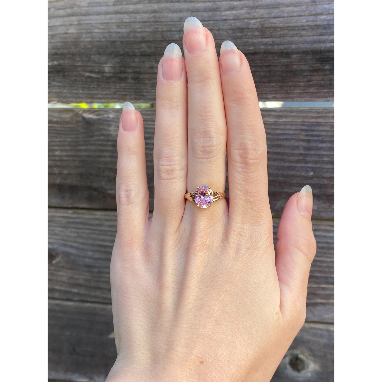 Vintage Solid 10k Yellow Gold Light Pink Cubic Zirconia Ring - Size 5.75