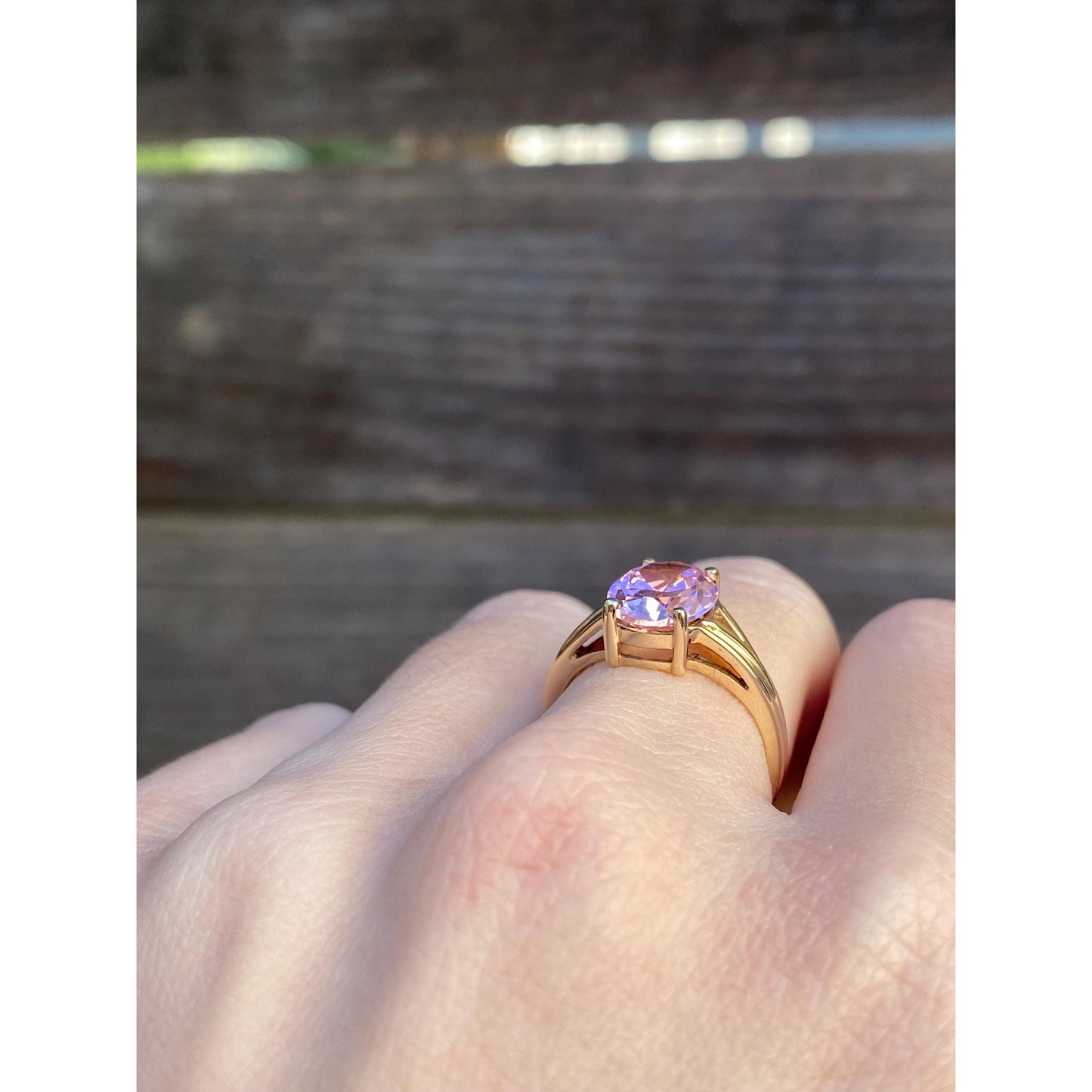 Vintage Solid 10k Yellow Gold Light Pink Cubic Zirconia Ring - Size 5.75