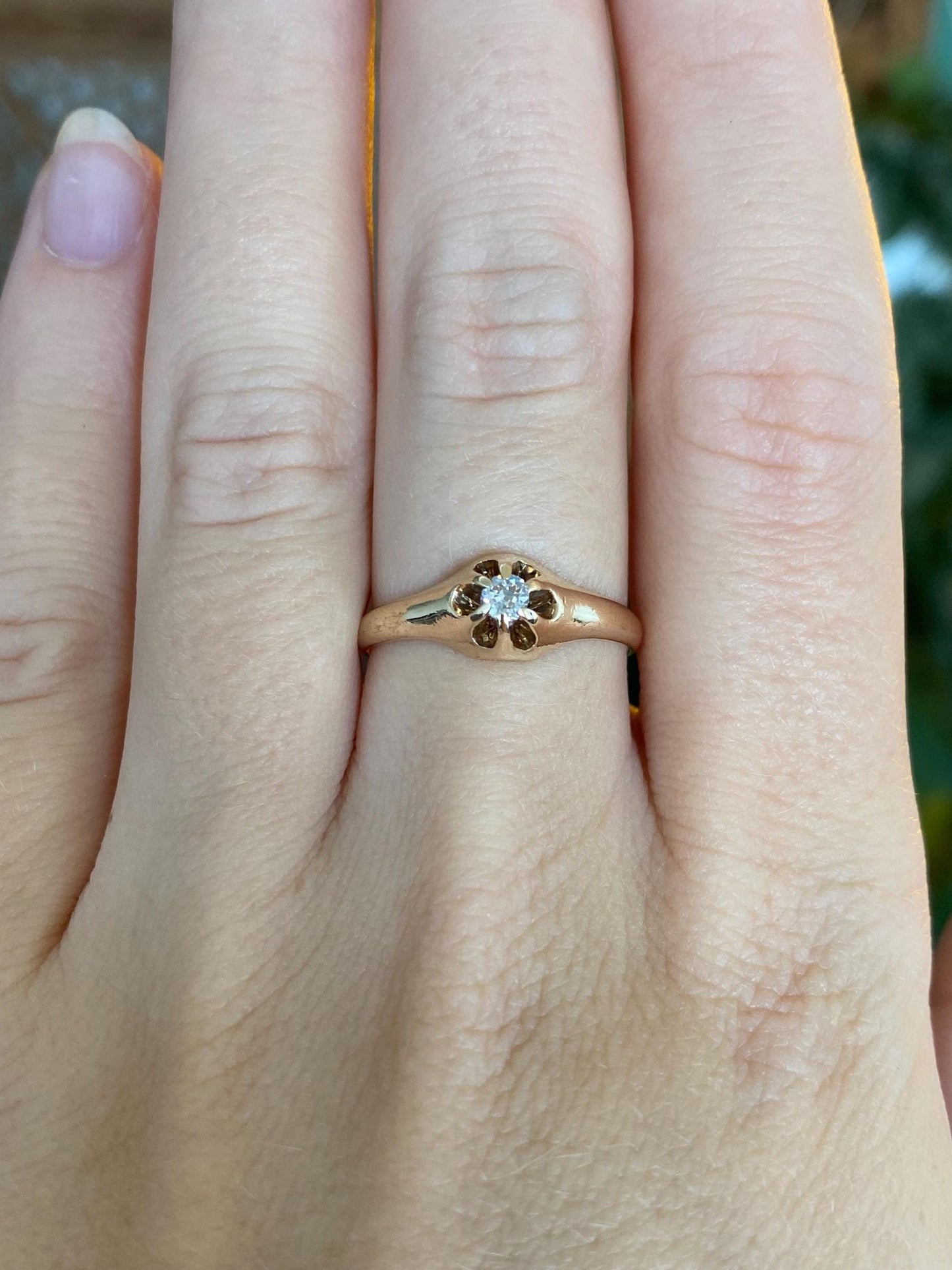 Vintage Solid 14k Yellow Gold Belcher Set Diamond Ring - Size 7.25