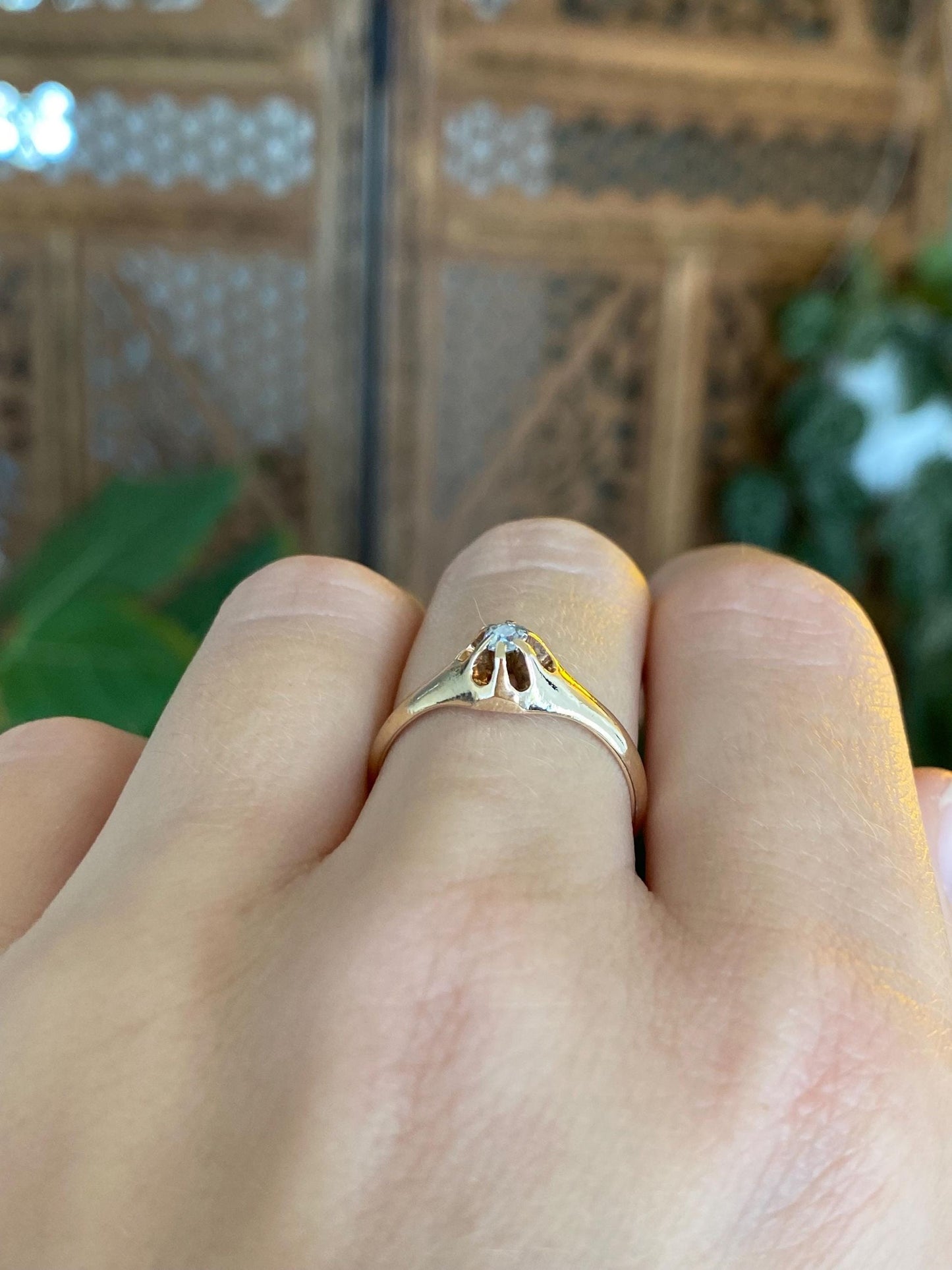Vintage Solid 14k Yellow Gold Belcher Set Diamond Ring - Size 7.25