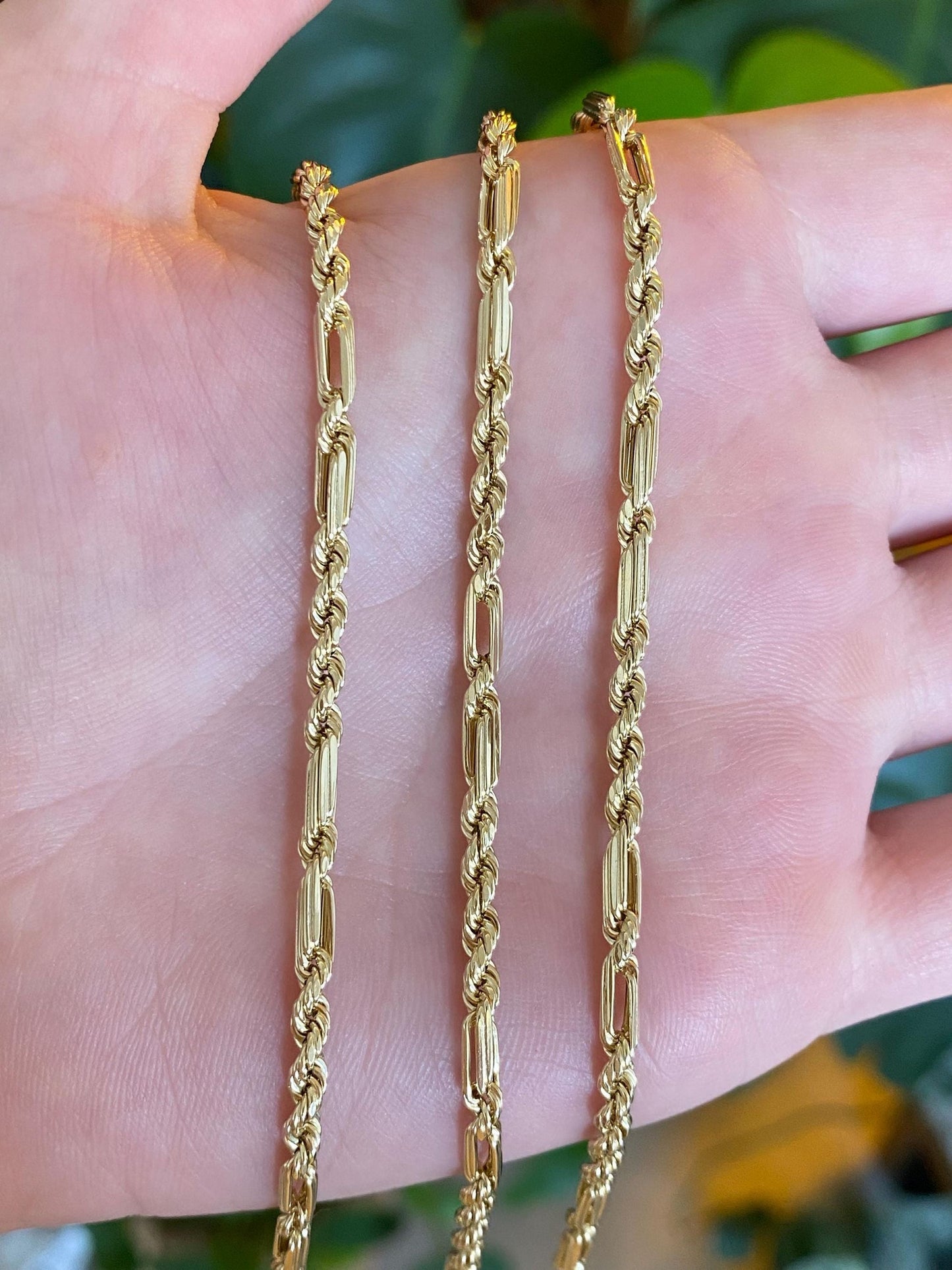 Vintage 14k Yellow Gold Long Fancy Figaro Rope Chain Necklace - 30 inches