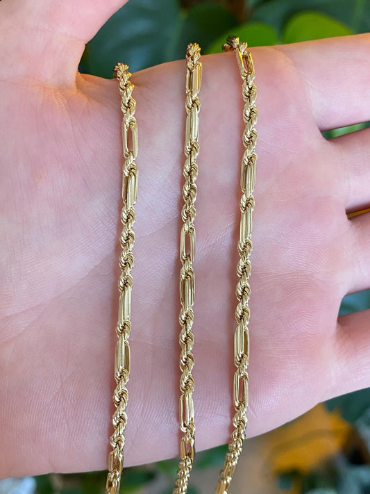 Vintage 14k Yellow Gold Long Fancy Figaro Rope Chain Necklace - 30 inches
