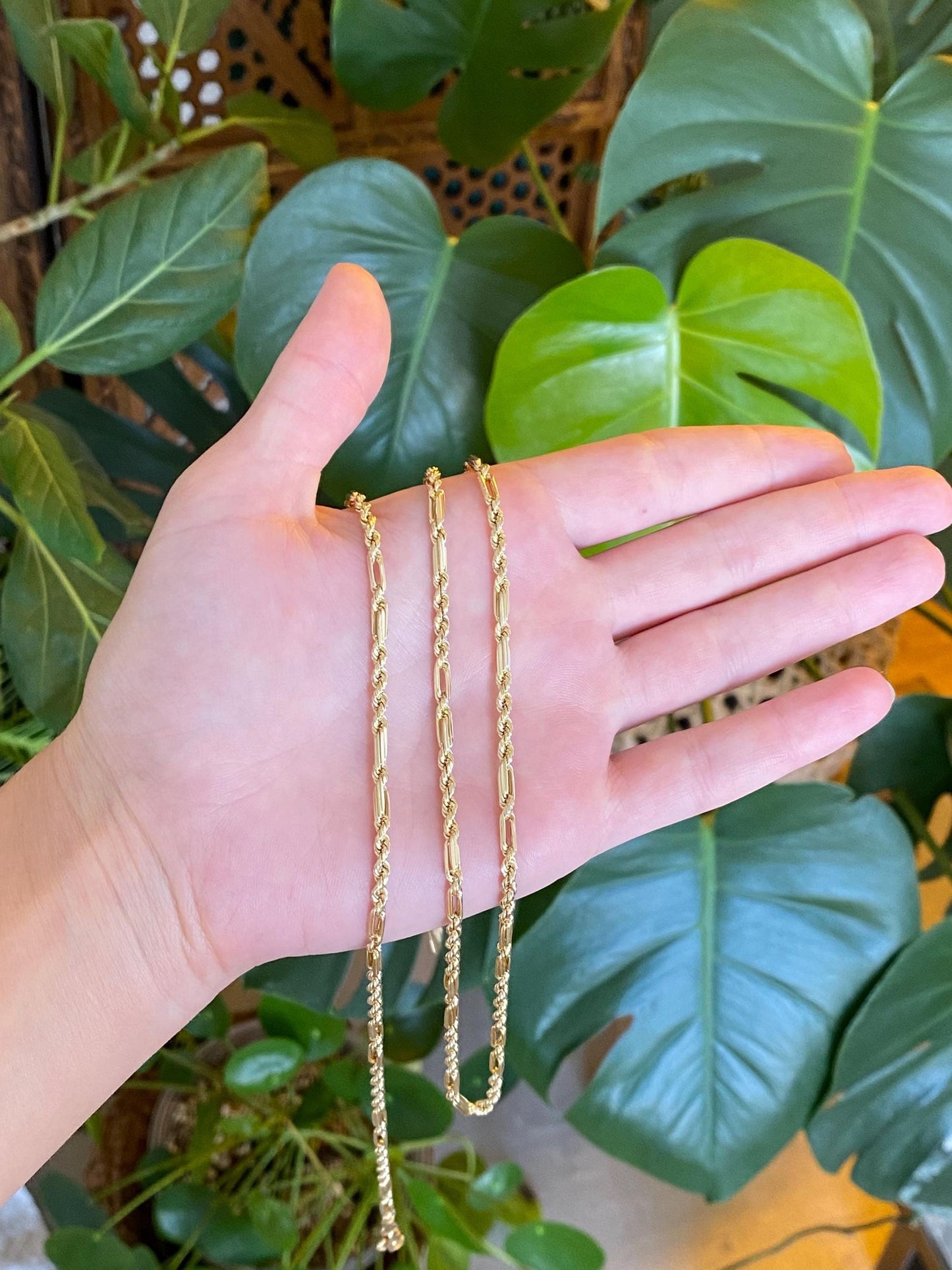 Vintage 14k Yellow Gold Long Fancy Figaro Rope Chain Necklace - 30 inches