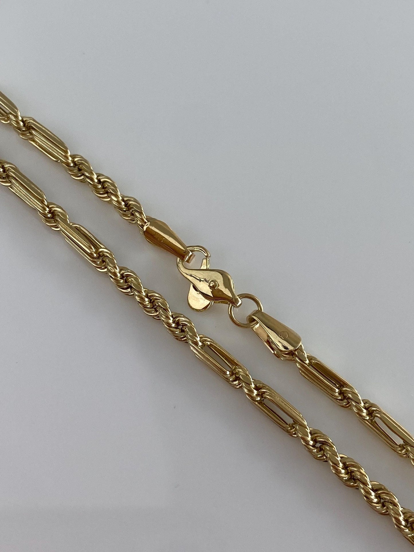 Vintage 14k Yellow Gold Long Fancy Figaro Rope Chain Necklace - 30 inches