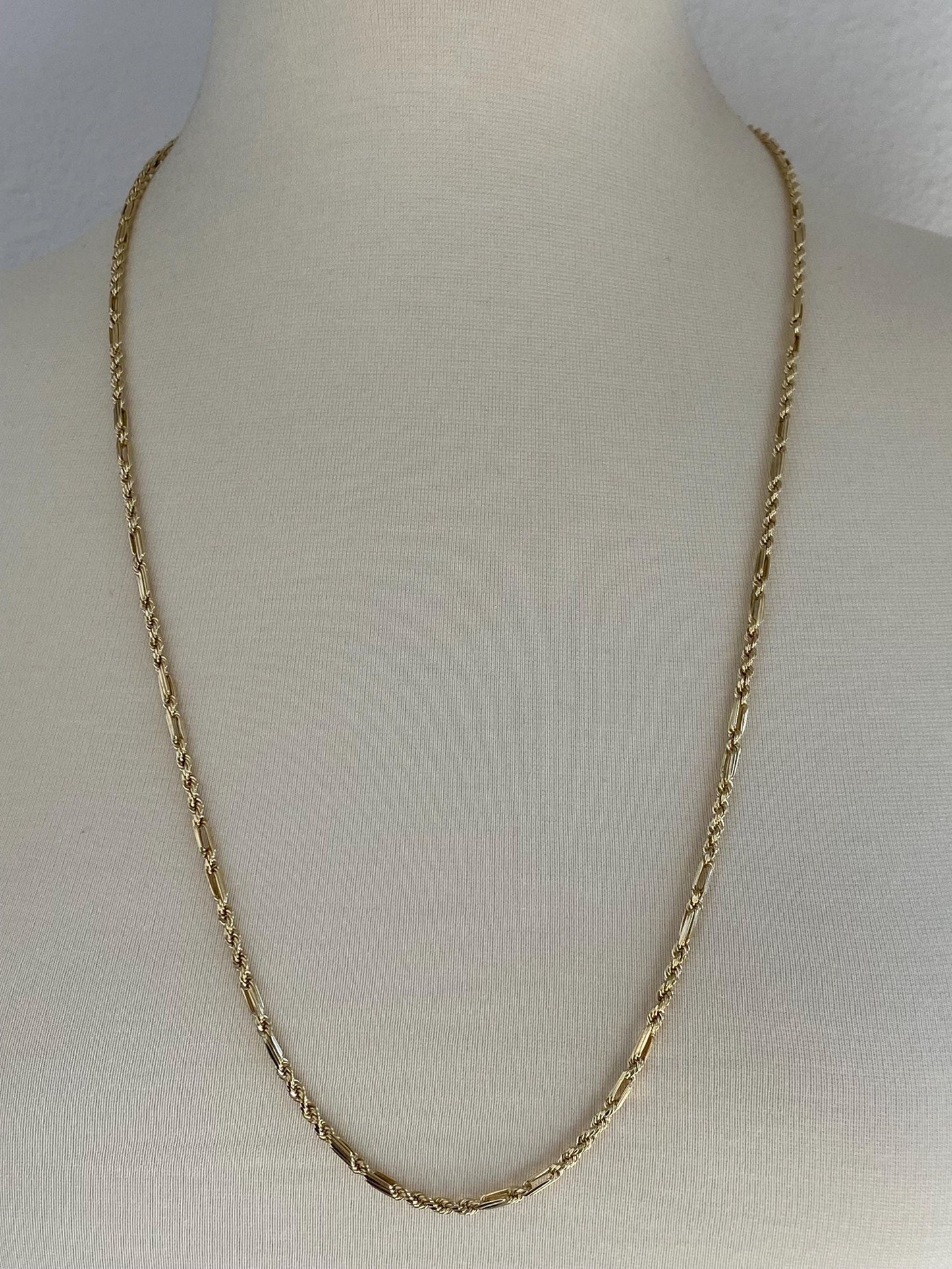Vintage 14k Yellow Gold Long Fancy Figaro Rope Chain Necklace - 30 inches