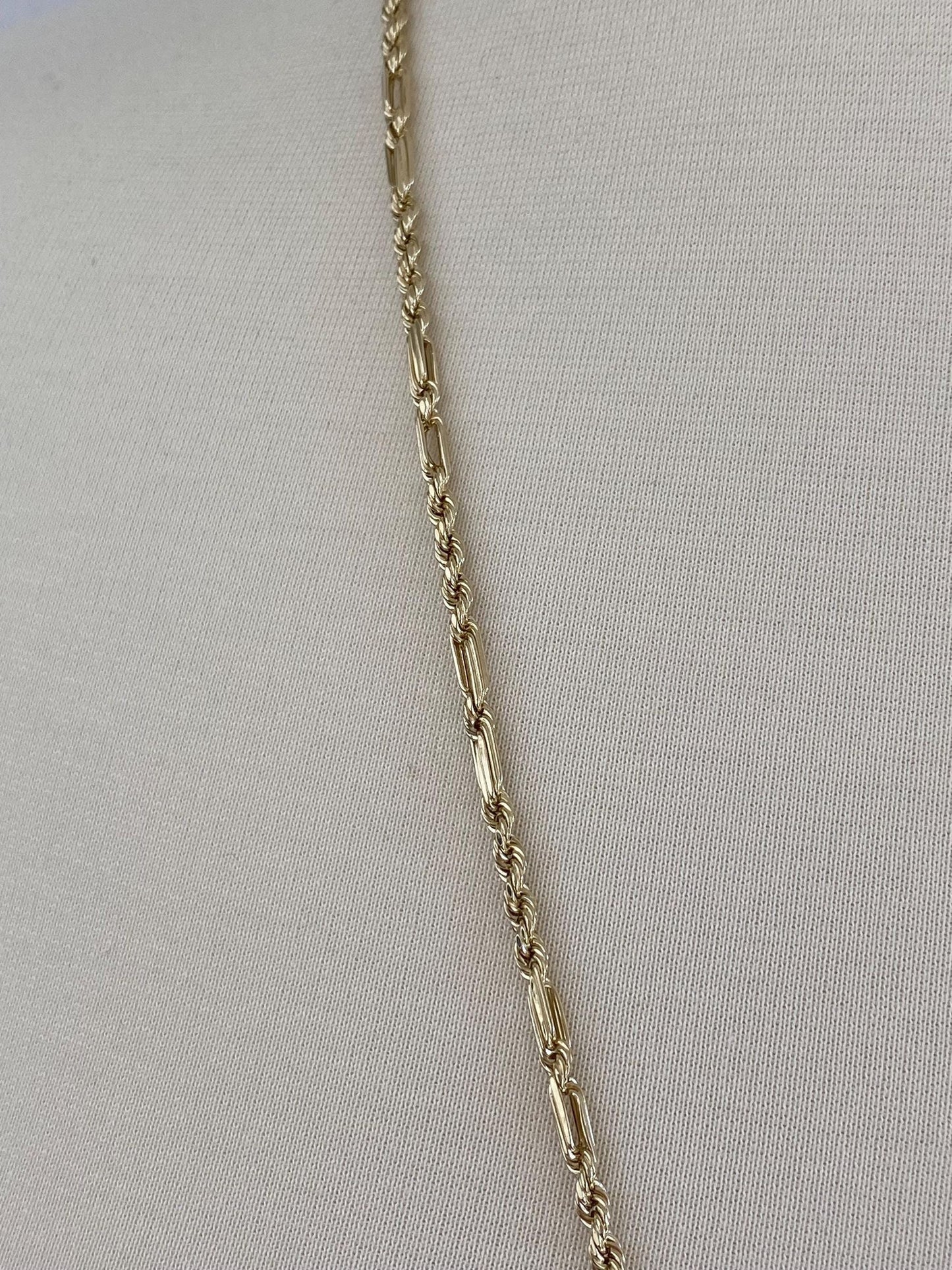 Vintage 14k Yellow Gold Long Fancy Figaro Rope Chain Necklace - 30 inches
