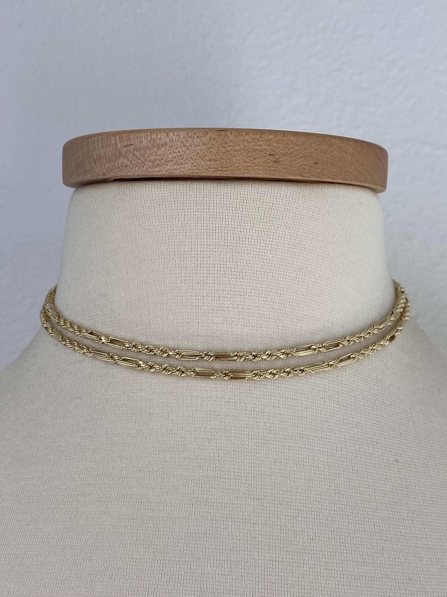 Vintage 14k Yellow Gold Long Fancy Figaro Rope Chain Necklace - 30 inches