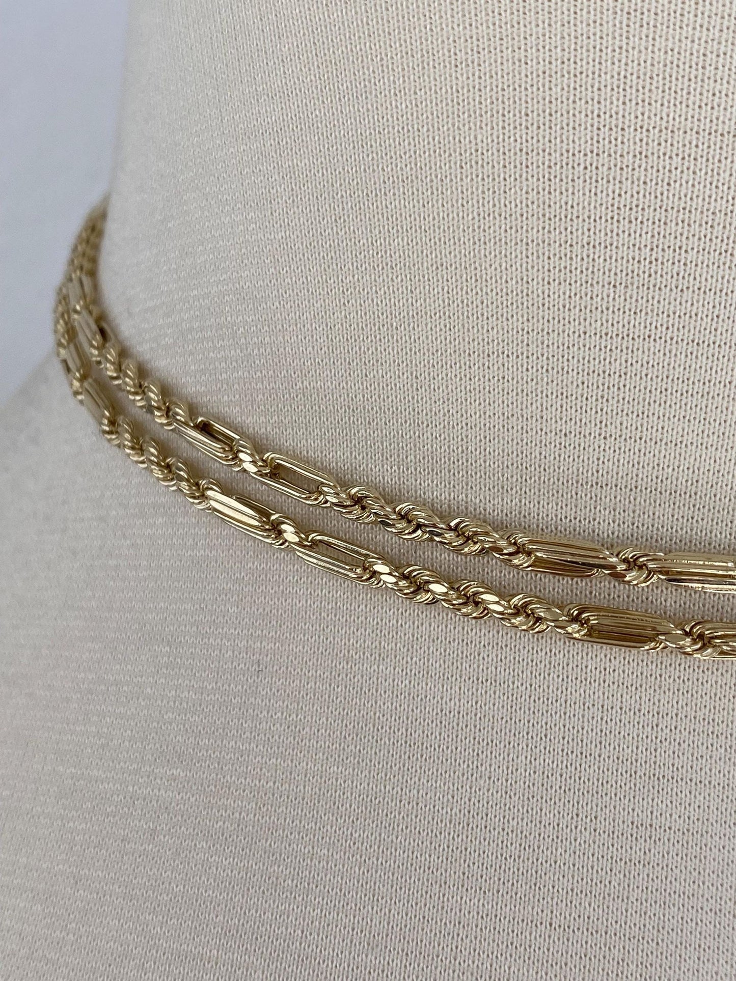 Vintage 14k Yellow Gold Long Fancy Figaro Rope Chain Necklace - 30 inches