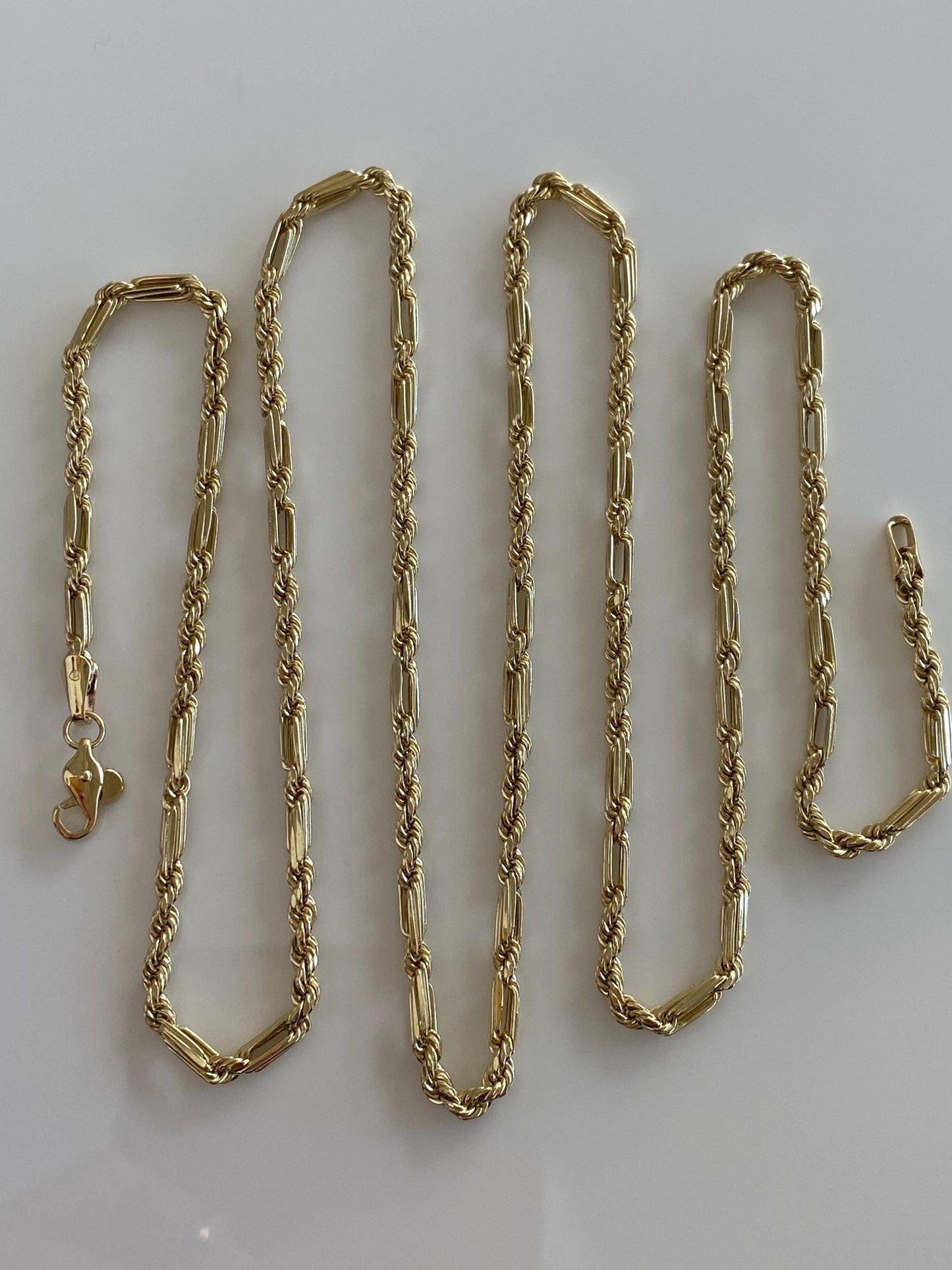 Vintage 14k Yellow Gold Long Fancy Figaro Rope Chain Necklace - 30 inches