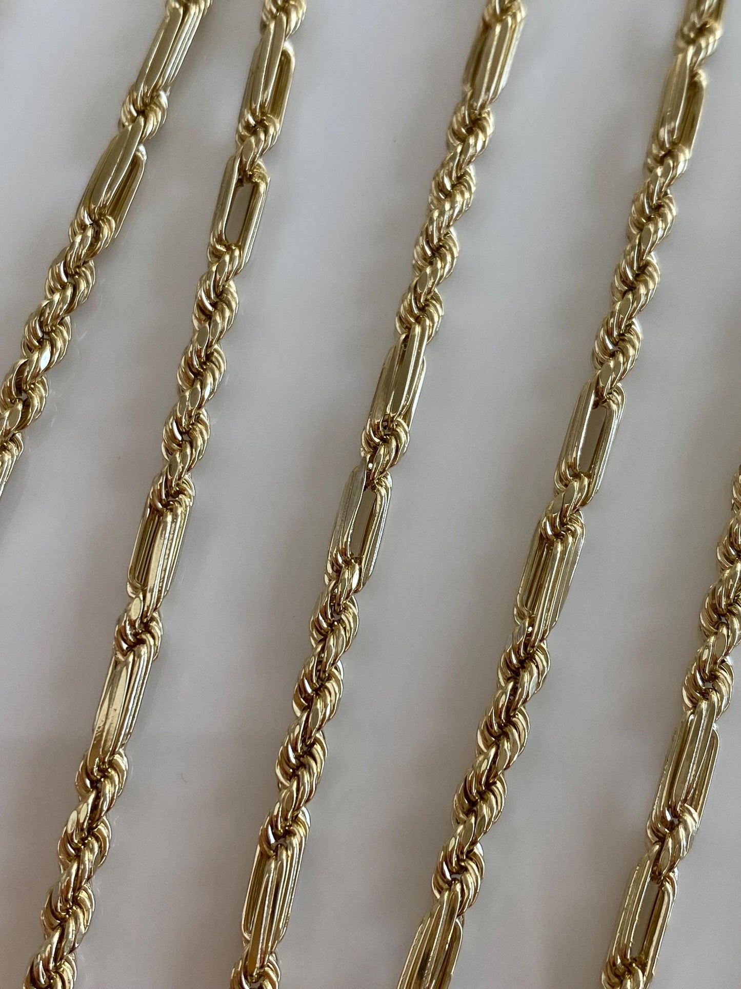 Vintage 14k Yellow Gold Long Fancy Figaro Rope Chain Necklace - 30 inches