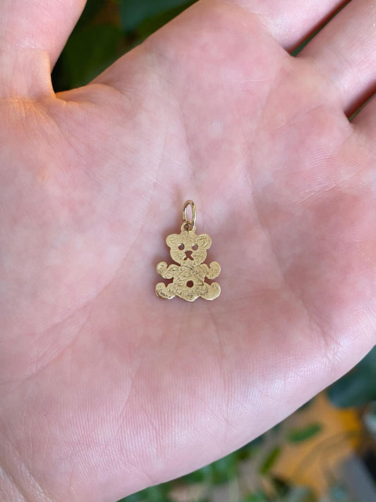 Solid 14k Yellow Gold Teddy Bear Charm