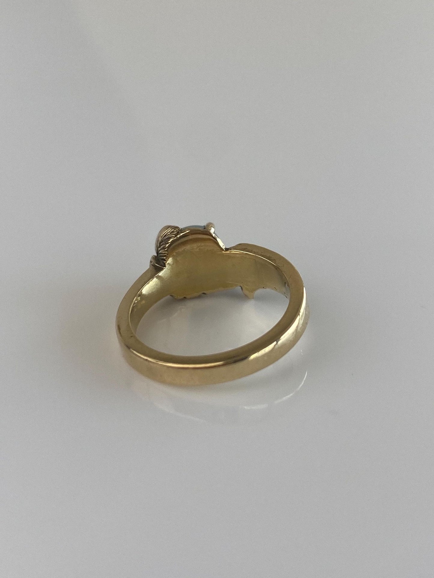 Vintage Solid 14k Yellow Gold Opal Diamond Ring - Size 4.5