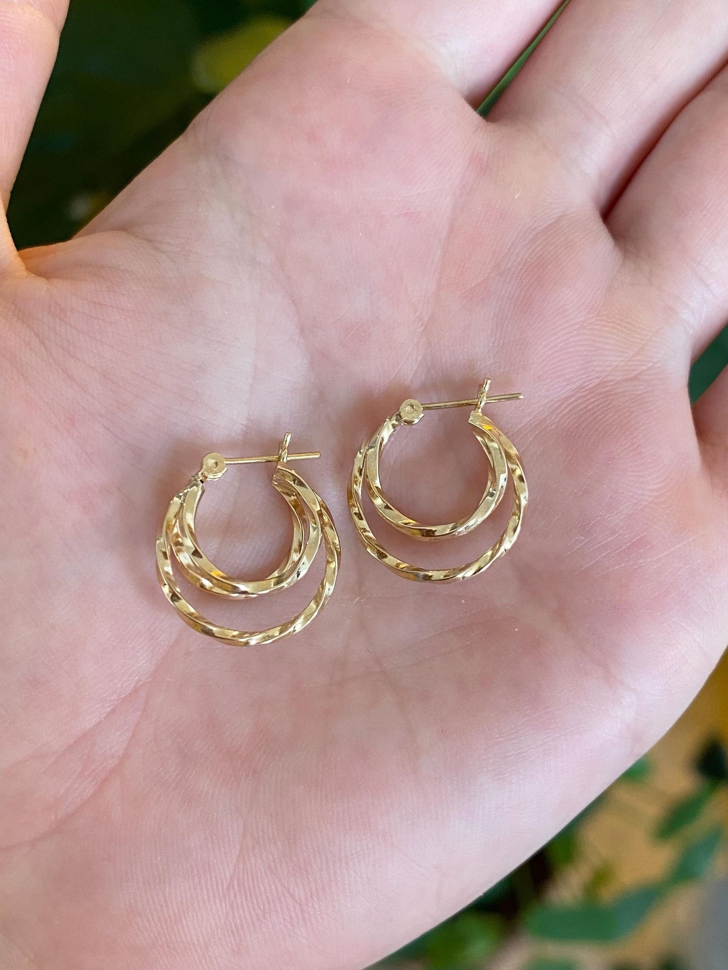 Vintage 14k Yellow Gold Layered Hoop Earrings