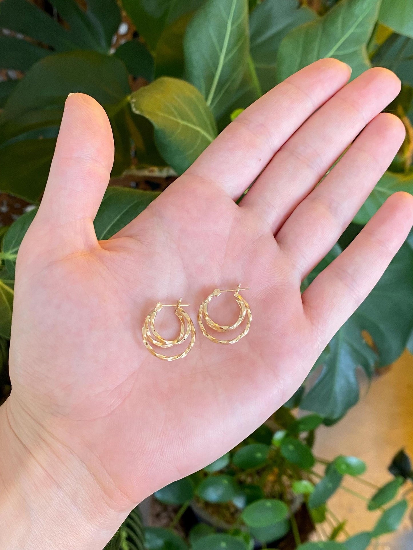 Vintage 14k Yellow Gold Layered Hoop Earrings