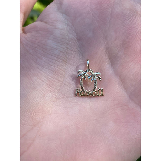 Vintage Solid 14k Yellow Gold Palm Tree Hawaii Charm
