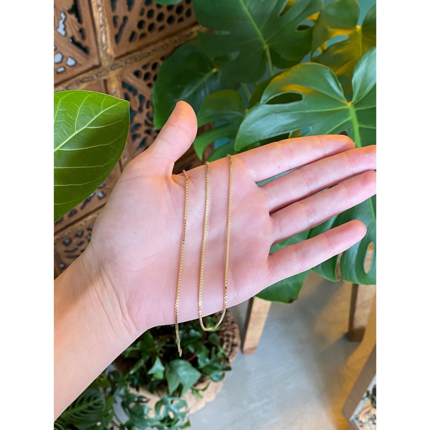 Vintage Solid 18k Yellow Gold Box Chain Necklace - 18 inches