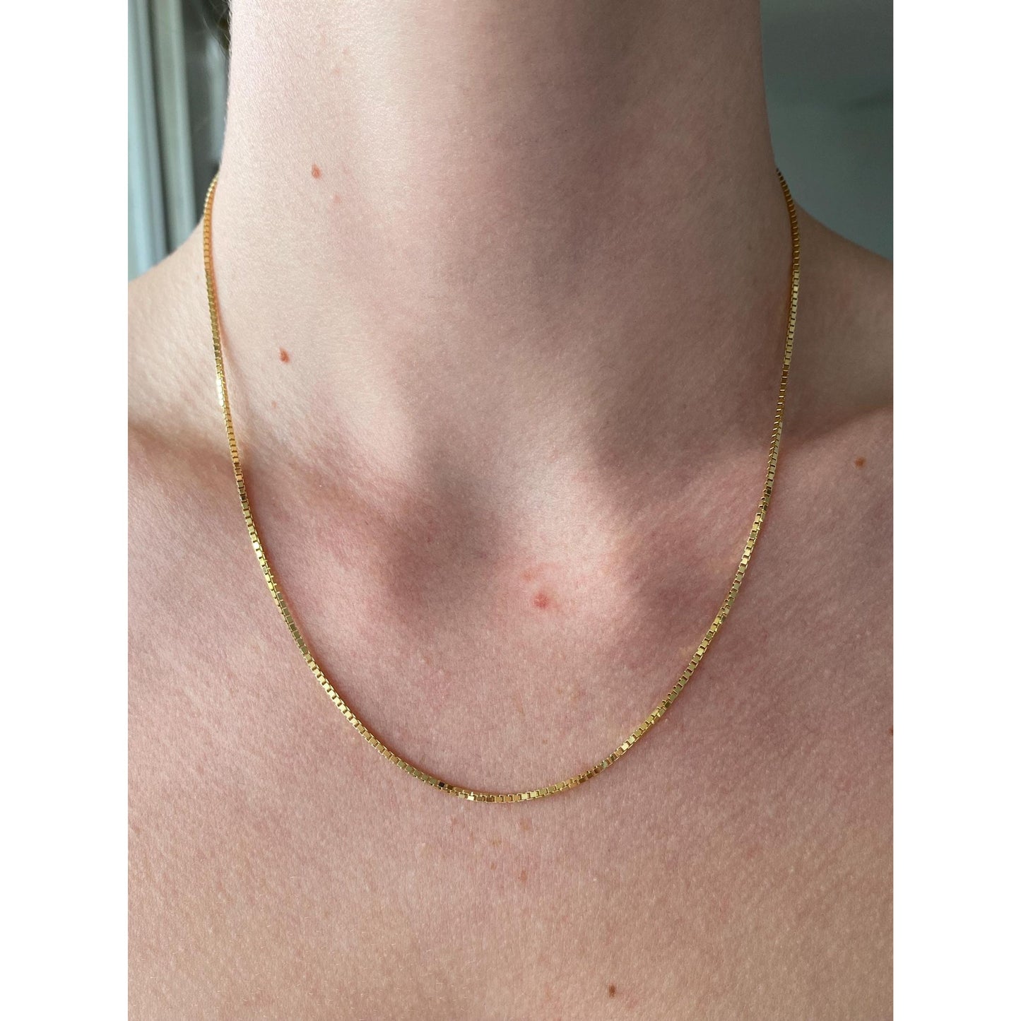 Vintage Solid 18k Yellow Gold Box Chain Necklace - 18 inches