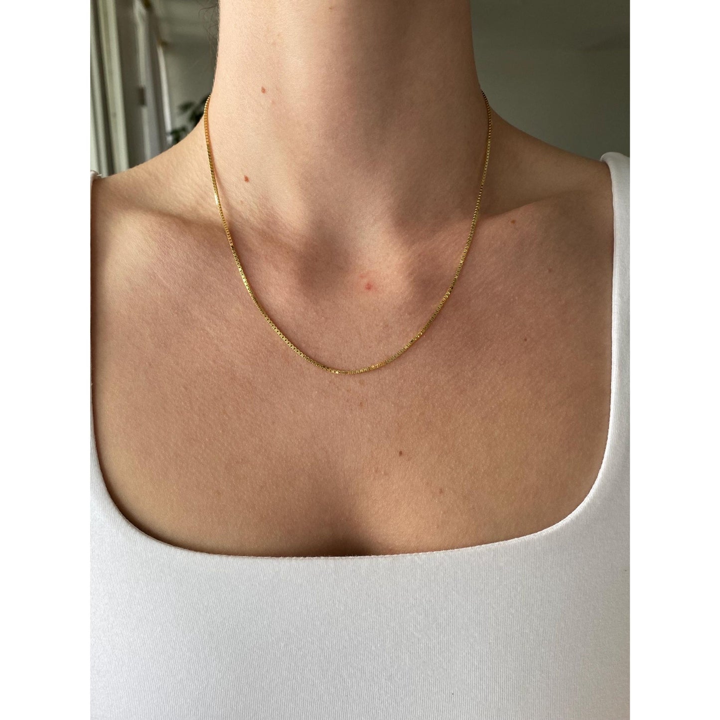 Vintage Solid 18k Yellow Gold Box Chain Necklace - 18 inches