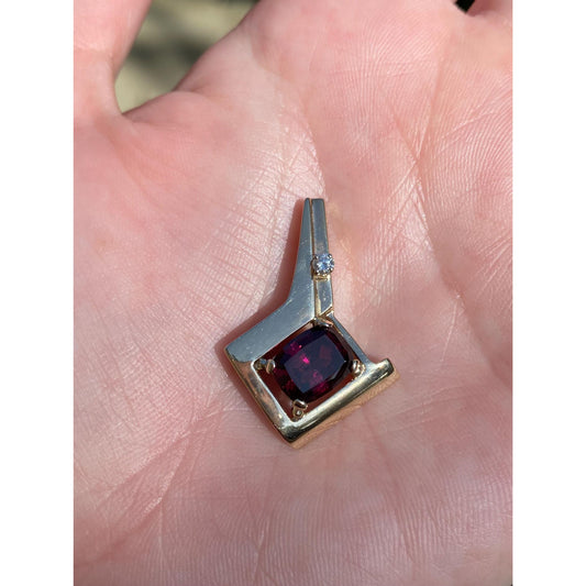 Vintage Solid 14k Yellow Gold Rhodolite Diamond Slide Charm