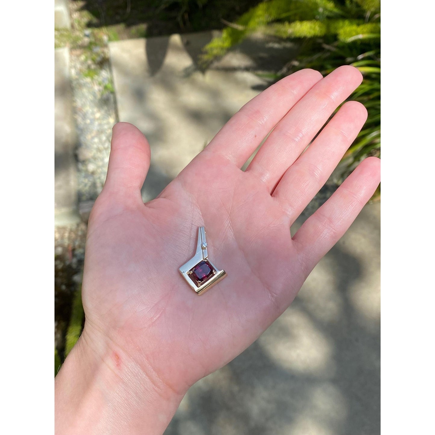 Vintage Solid 14k Yellow Gold Rhodolite Diamond Slide Charm