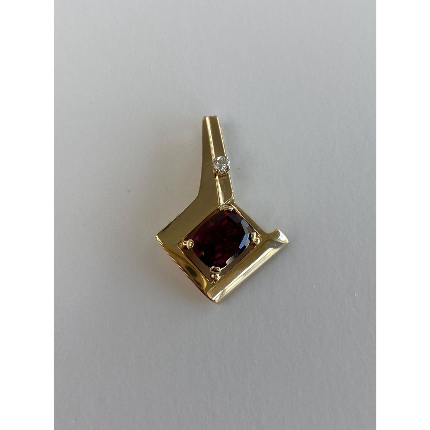 Vintage Solid 14k Yellow Gold Rhodolite Diamond Slide Charm