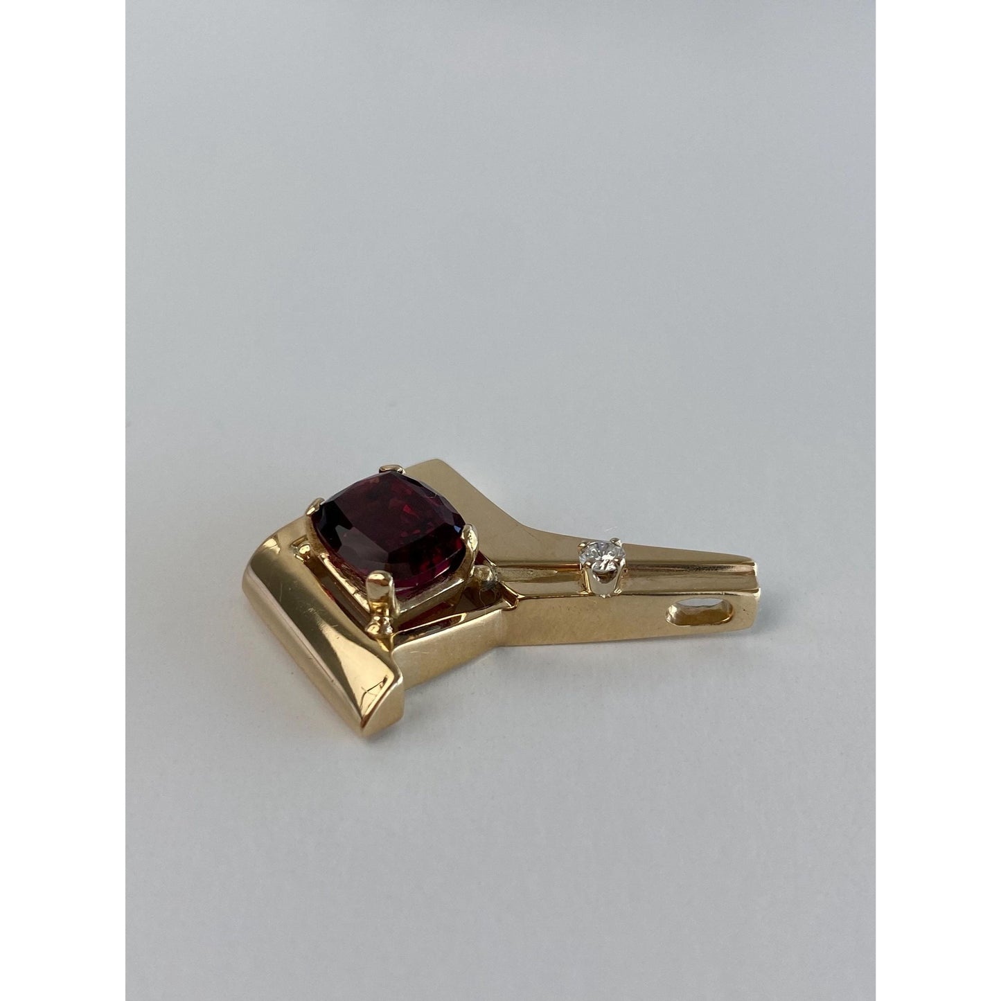 Vintage Solid 14k Yellow Gold Rhodolite Diamond Slide Charm