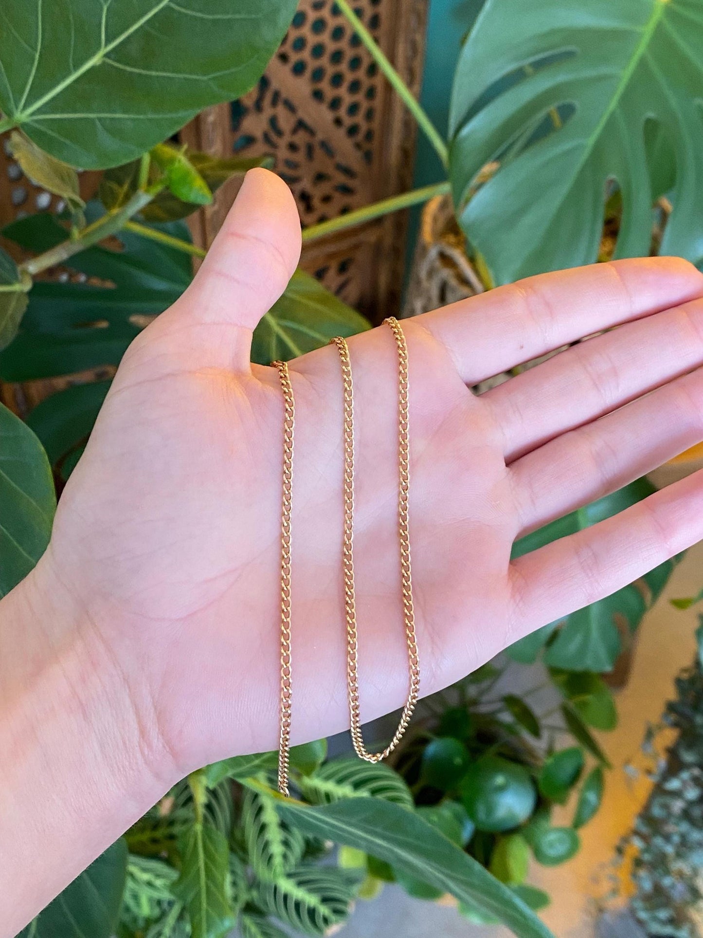 Vintage Solid 14k Yellow Gold Curb Chain Necklace - 17.5 inches