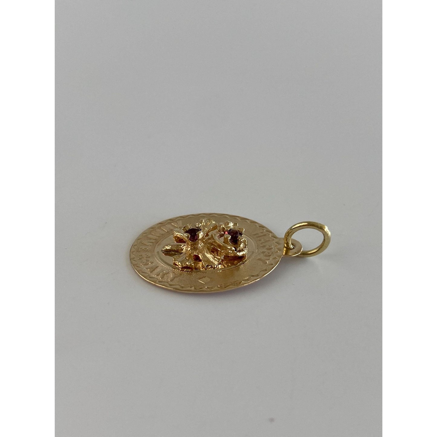 Vintage Solid 14k Purple Cubic Zirconia 'Happy Anniversary' Flowers Charm