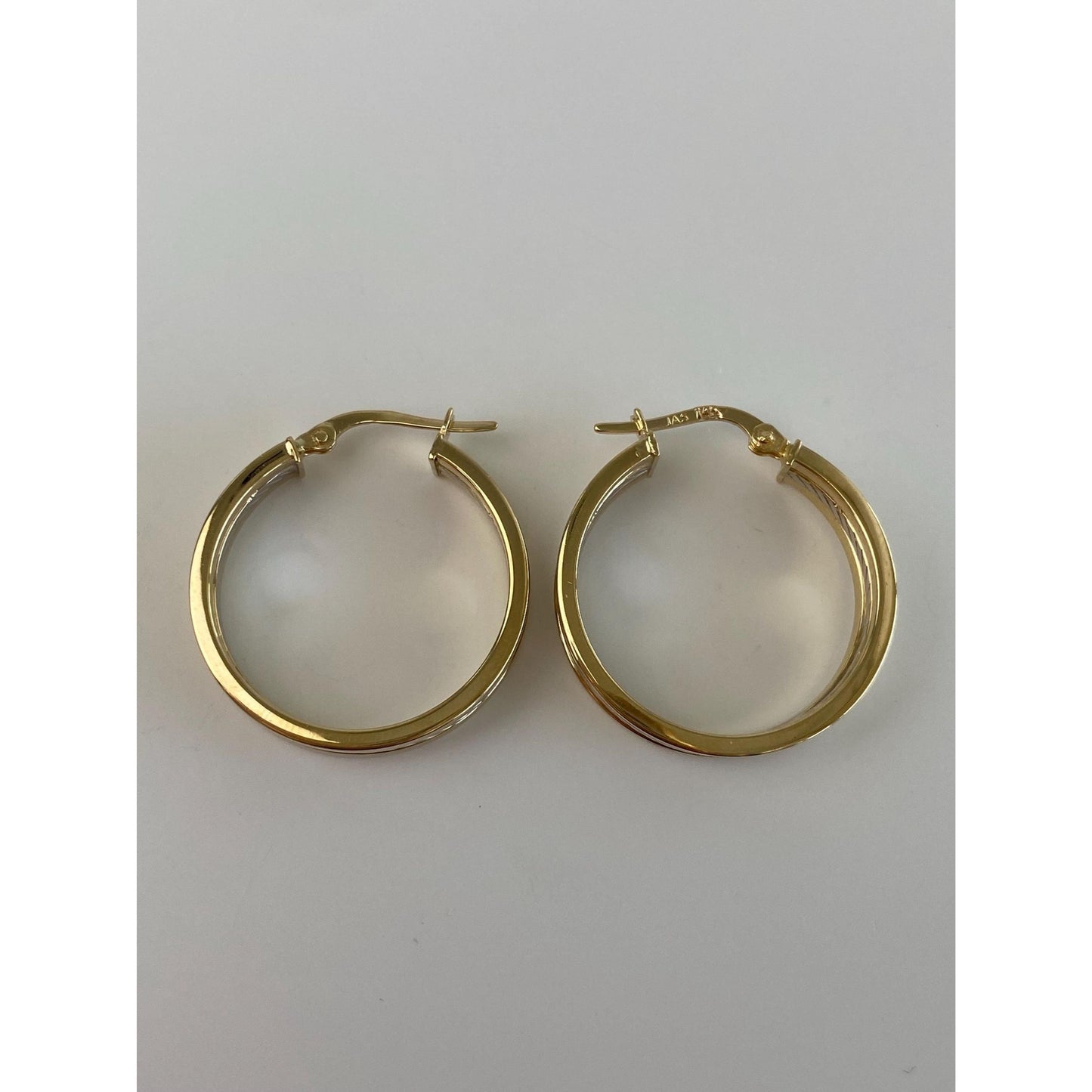 Vintage 14k White & Yellow Gold Lined Hoop Earrings