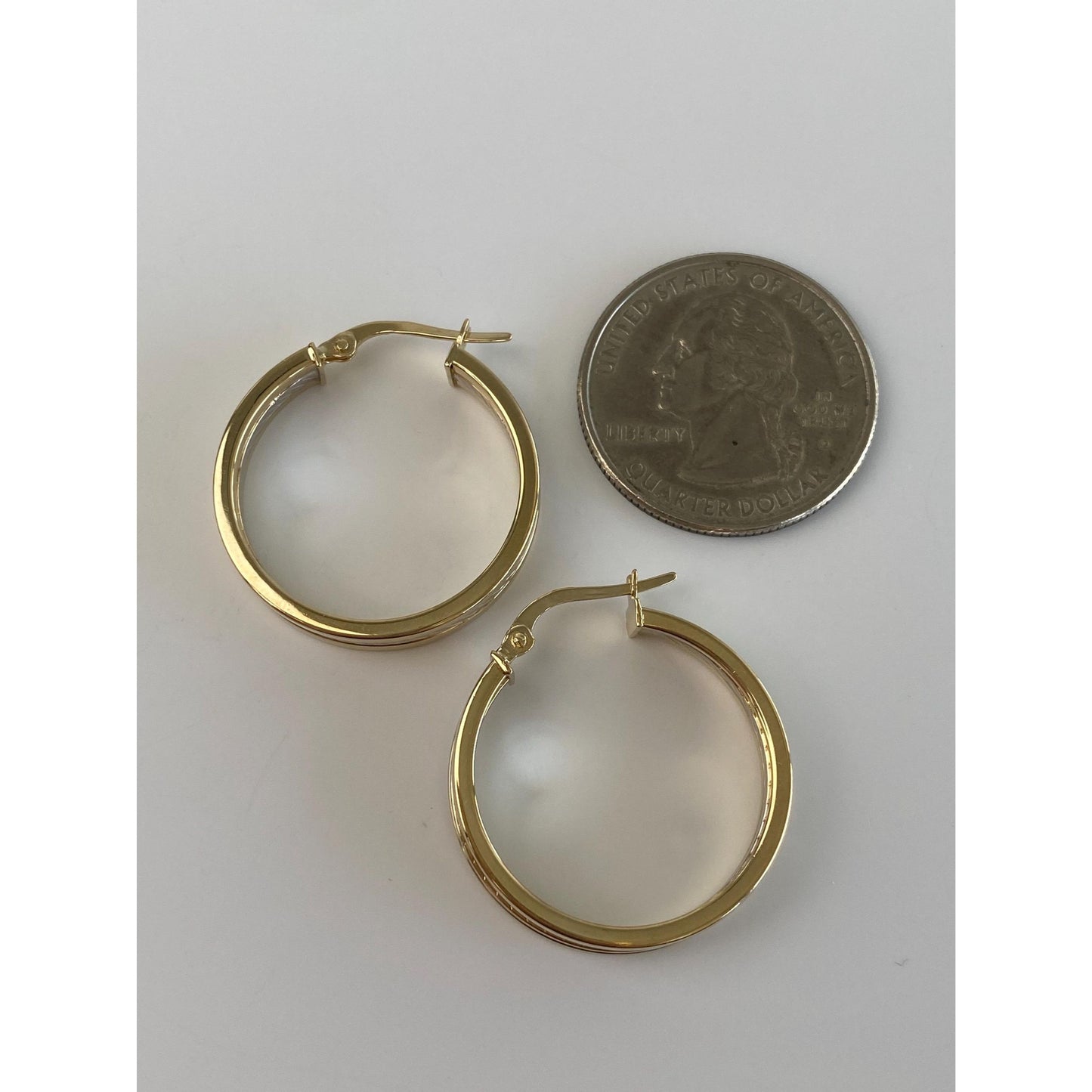 Vintage 14k White & Yellow Gold Lined Hoop Earrings