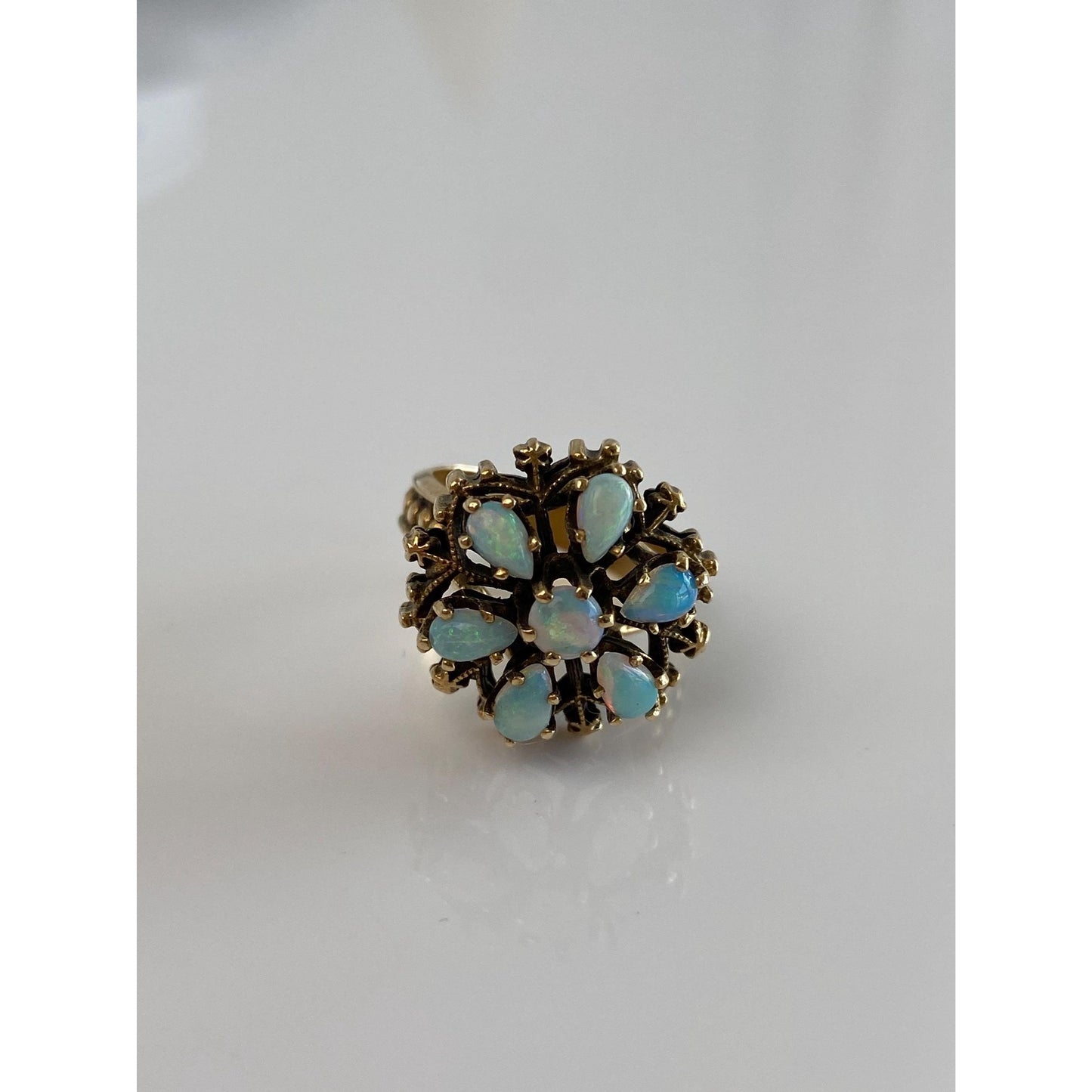 Vintage Solid 14k Yellow Gold Opal Cluster Ring - Size 6.5
