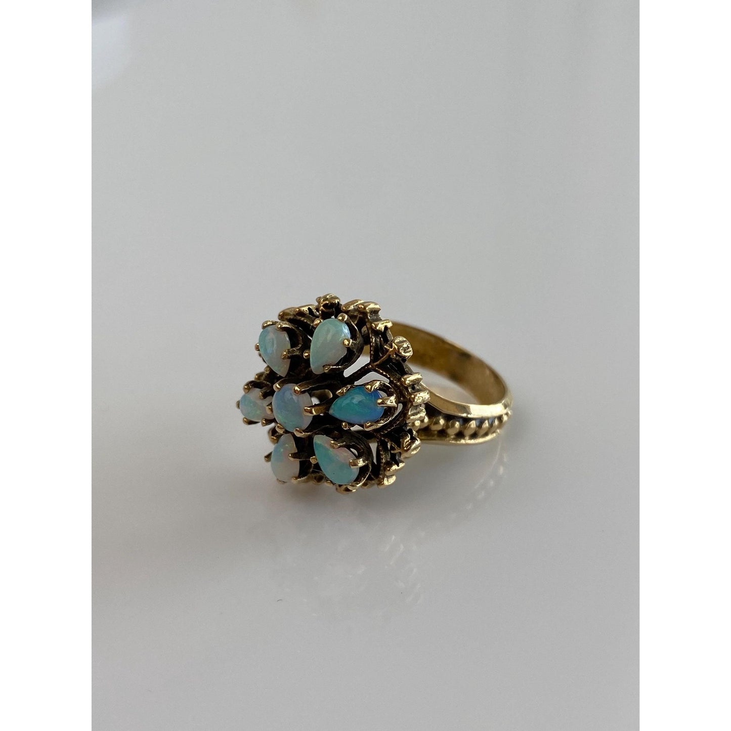 Vintage Solid 14k Yellow Gold Opal Cluster Ring - Size 6.5