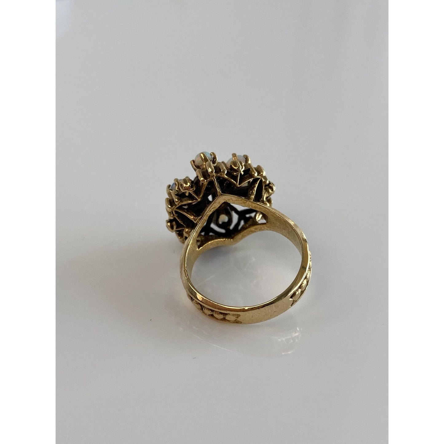 Vintage Solid 14k Yellow Gold Opal Cluster Ring - Size 6.5