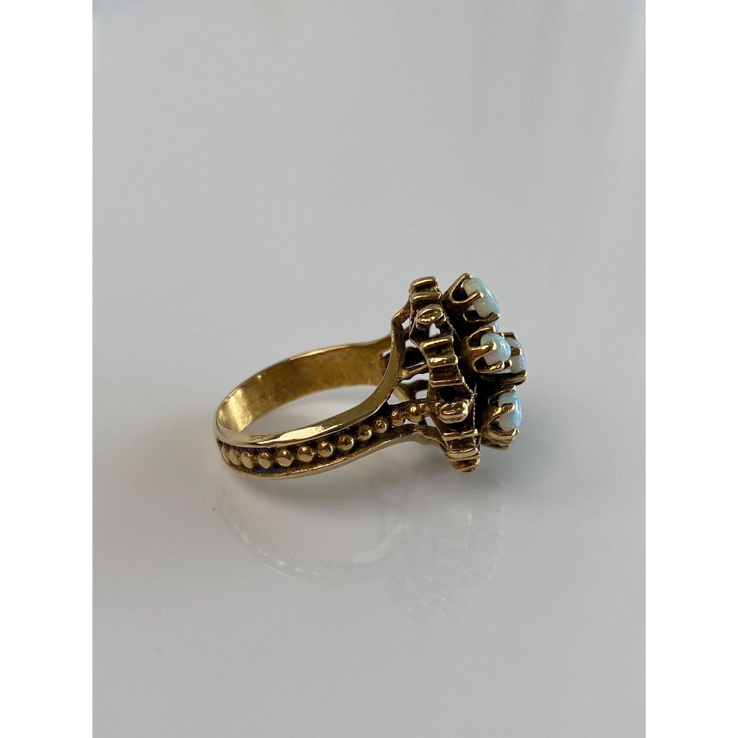 Vintage Solid 14k Yellow Gold Opal Cluster Ring - Size 6.5